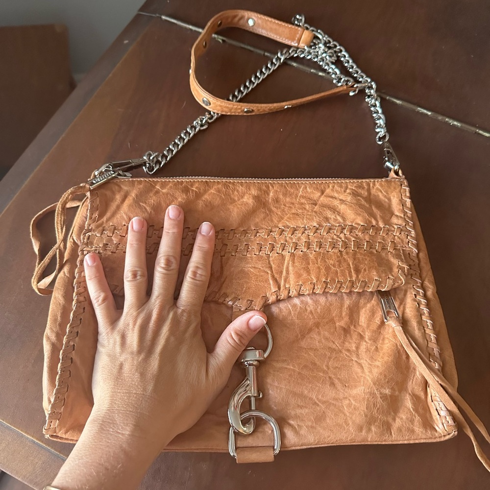 Rebecca Minkoff Tan Crossbody Bag with Chain Detail